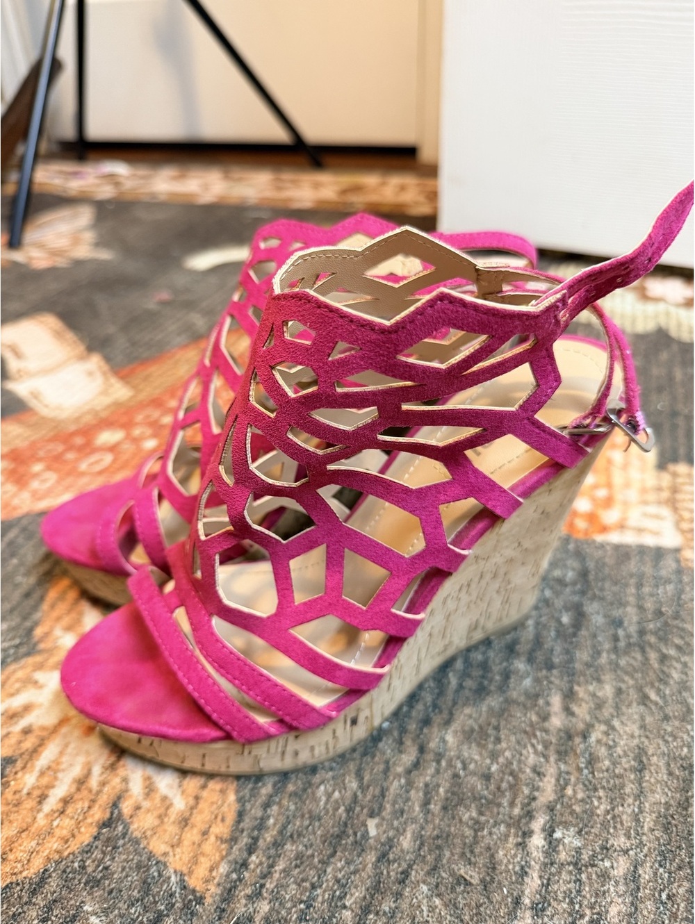 Hot Pink Cutout Wedge Sandals ShoeDazzle 6.5